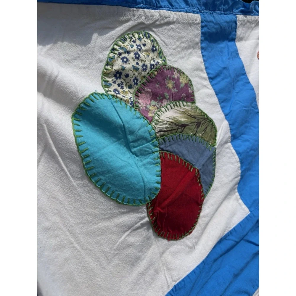 Vintage Dresden Plate Cutter Lap Quilt Floral Patchwork Blue Projects 34